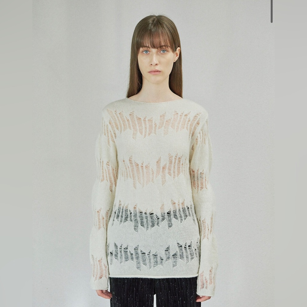 (NWOT) Diagonal - Shot Hole Long Knit Top